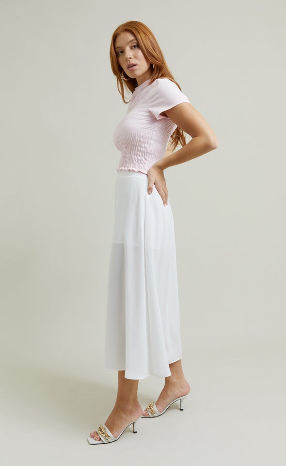 Side Split Midi Skirt White