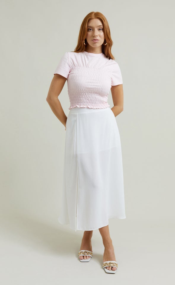 Side Split Midi Skirt White