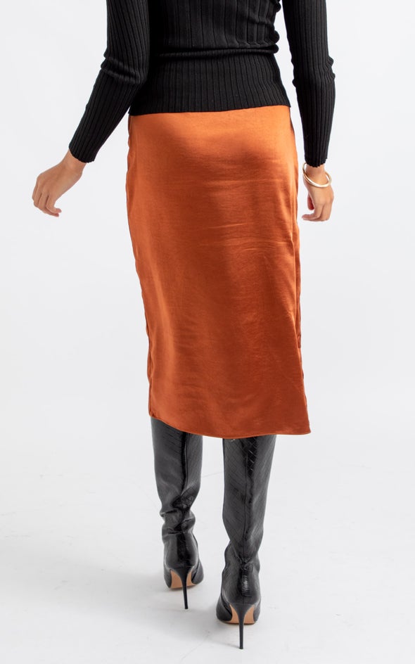 Side Split Satin Skirt Copper