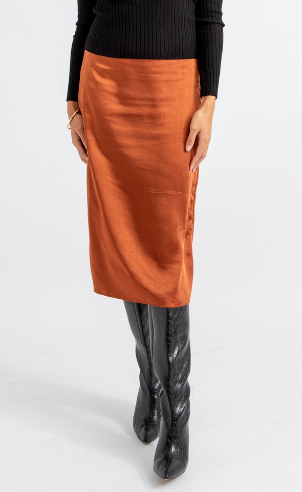 Side Split Satin Skirt Copper
