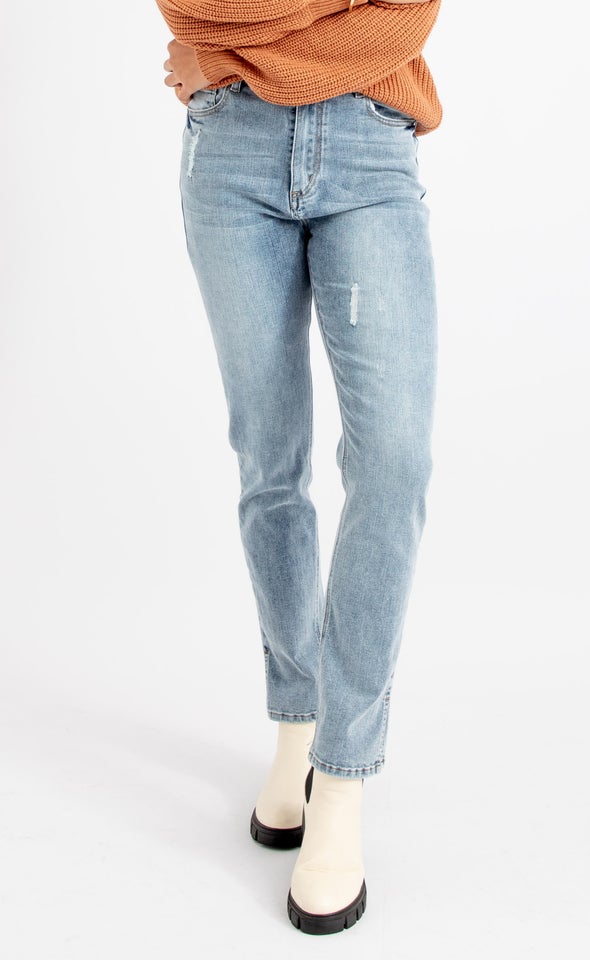 Side Split Straight Jeans Blue