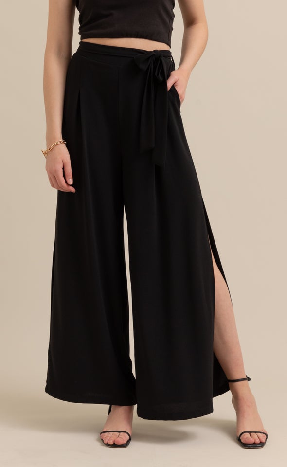 Side Split Wide Pants Black