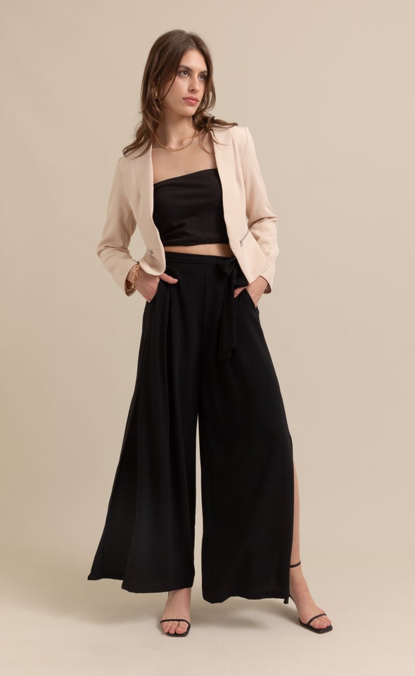 High Waist Side Split Wide Leg Pants