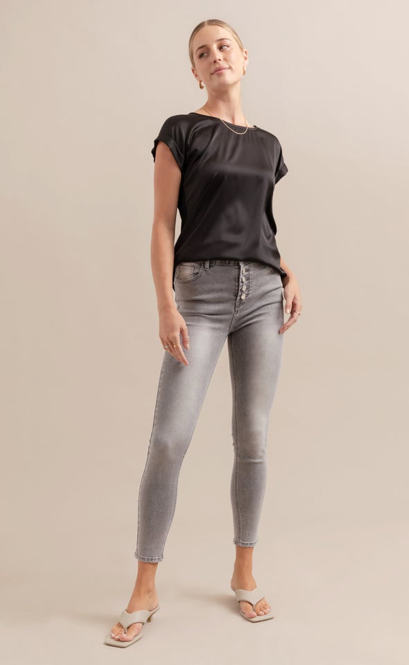 Silver Wash Button Fly Skinnys Grey