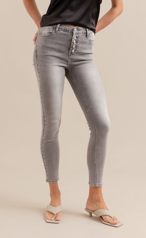 Silver Wash Button Fly Skinnys Grey