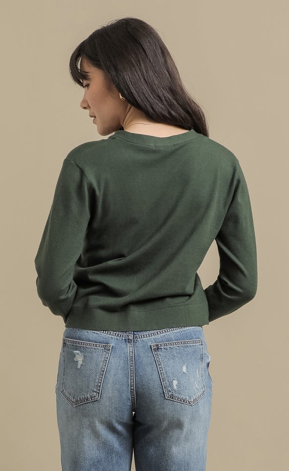 Single Jersey Button Front Cardi Olive