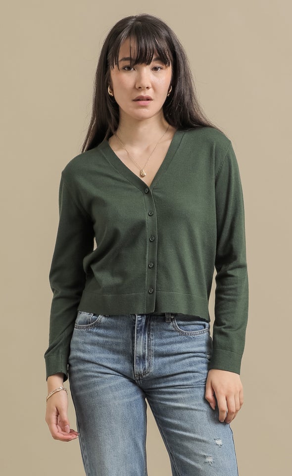 Single Jersey Button Front Cardi Olive