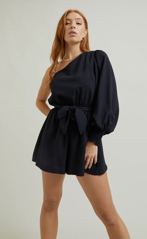 Single Sleeve Playsuit Black