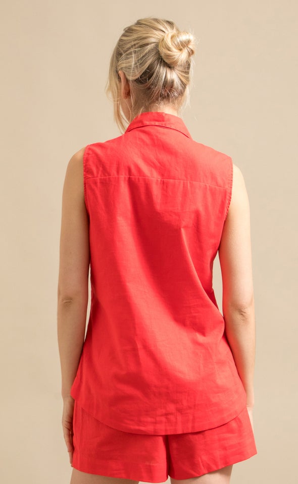 Sleeveless Linen Blend Shirt Watermelon