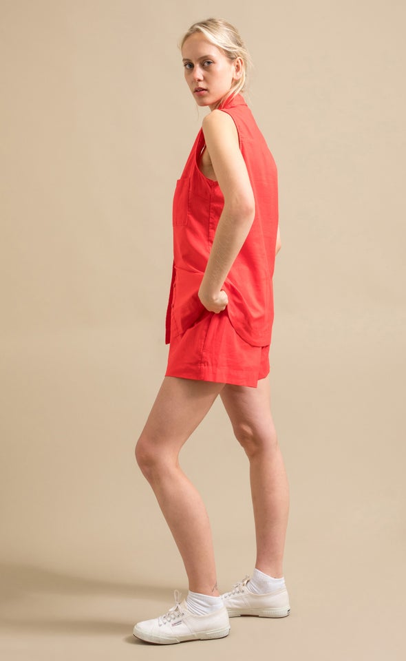 Sleeveless Linen Blend Shirt Watermelon