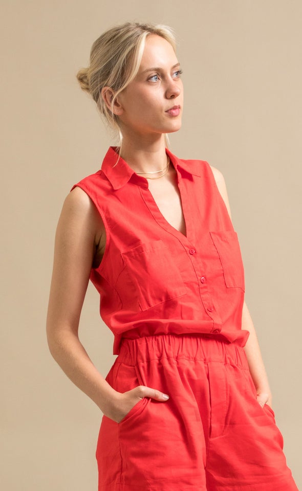 Sleeveless Linen Blend Shirt Watermelon