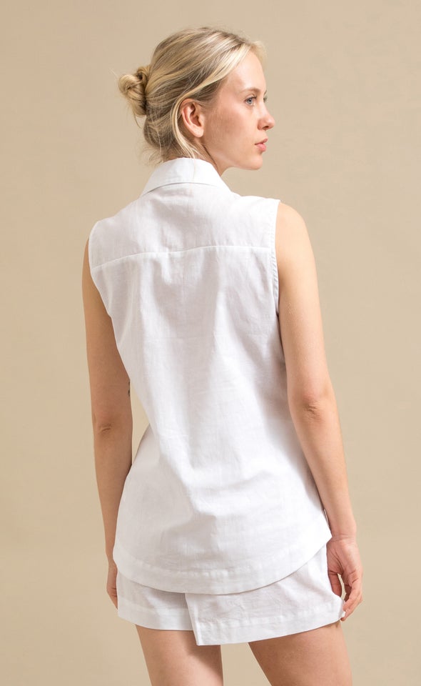 Sleeveless Linen Blend Shirt White