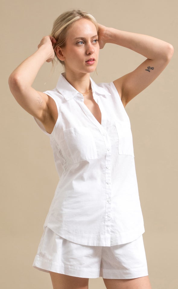 Sleeveless Linen Blend Shirt White