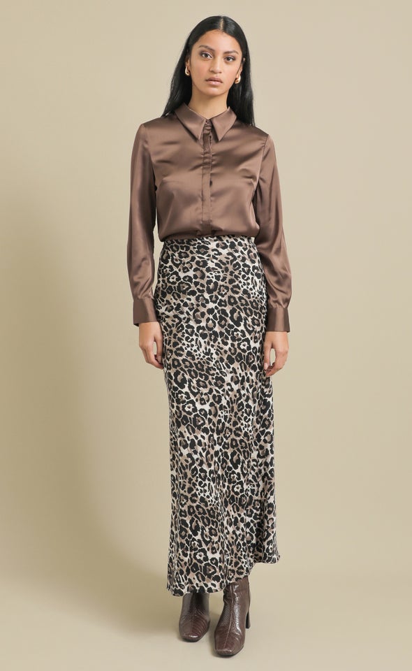 Slimline Satin Shirt Chocolate