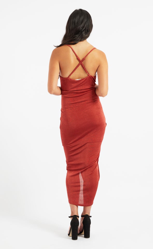 Slinky Jersey Pleated Detail Dress Rust