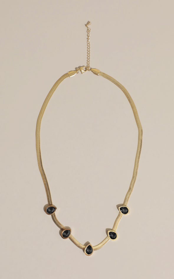 Snake Chain Gem Necklace Gold/black
