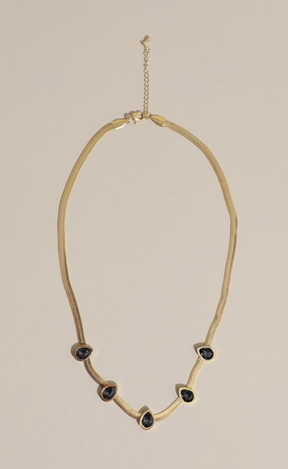 Snake Chain Gem Necklace Gold/black