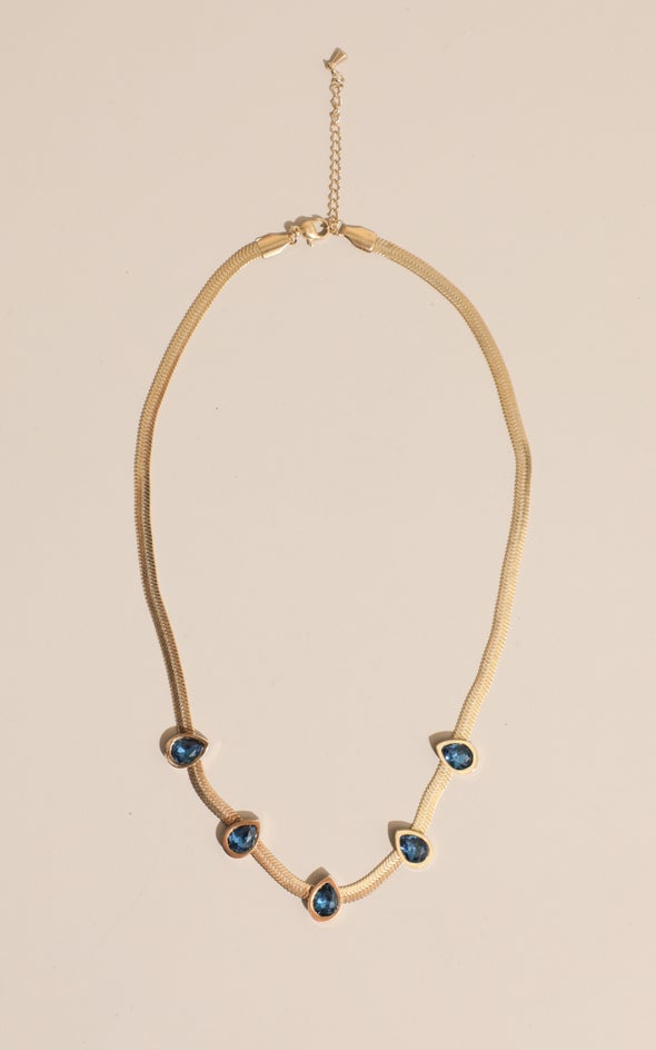 Snake Chain Gem Necklace Gold/blue