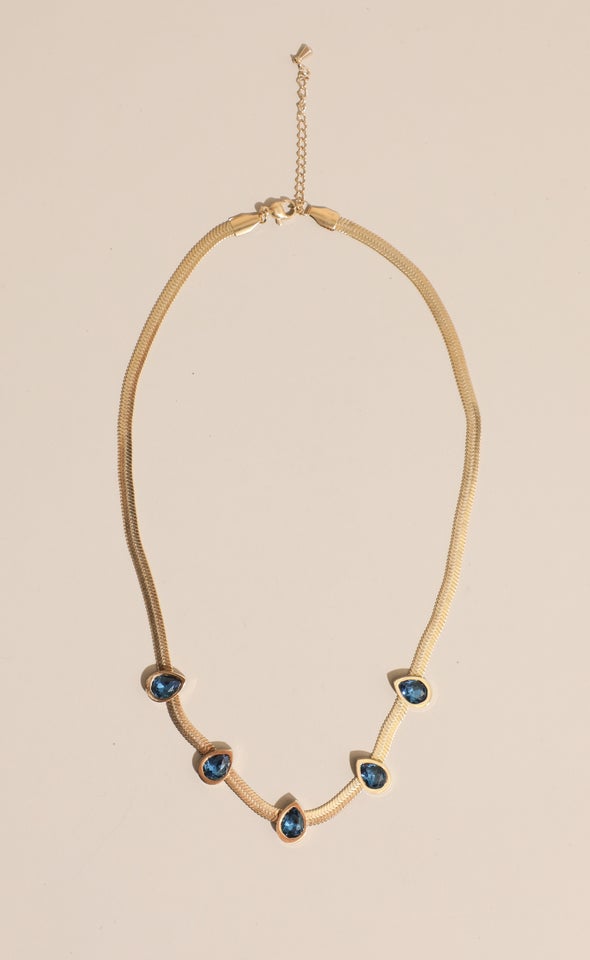 Snake Chain Gem Necklace Gold/blue