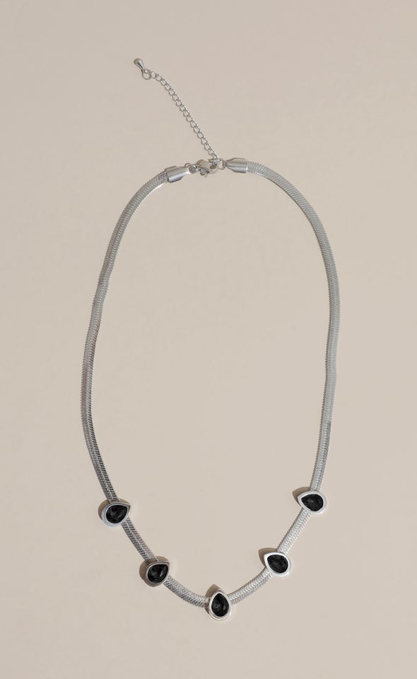 Snake Chain Gem Necklace Silver/black