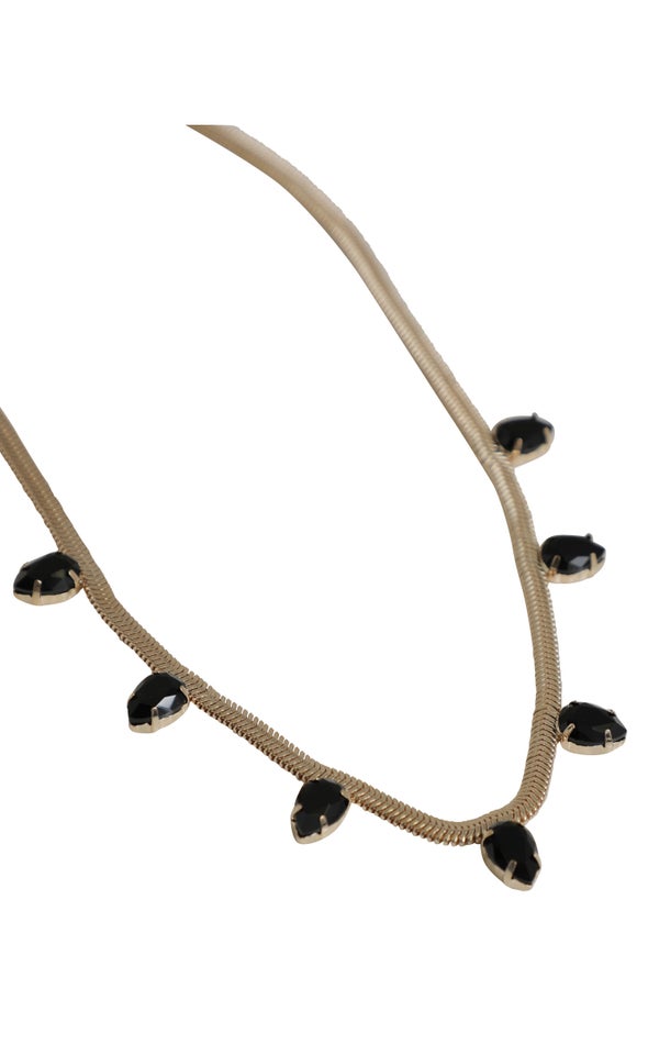 Snake Chain Jewel Necklace Gold/black