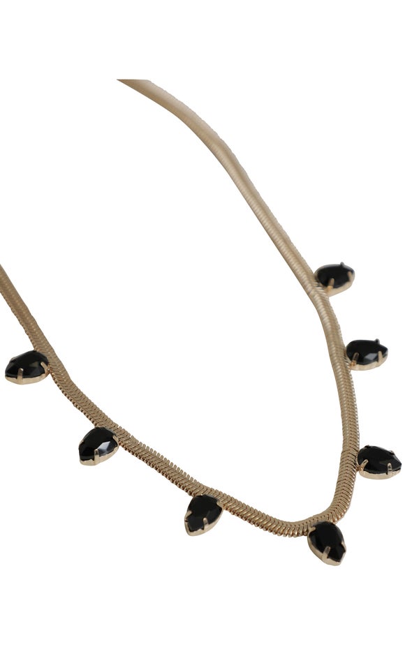 Snake Chain Jewel Necklace Gold/black