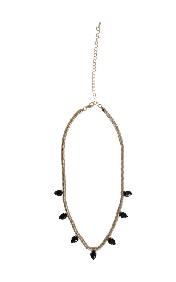 Snake Chain Jewel Necklace Gold/black