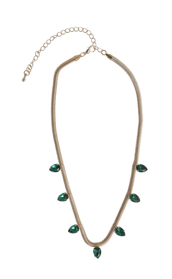 Snake Chain Jewel Necklace Gold/emerald