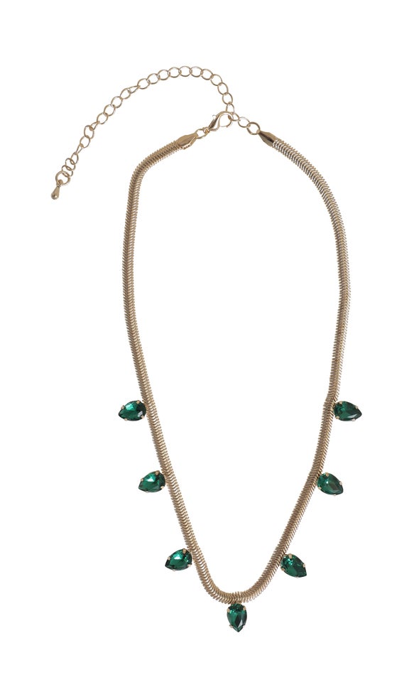 Snake Chain Jewel Necklace Gold/emerald