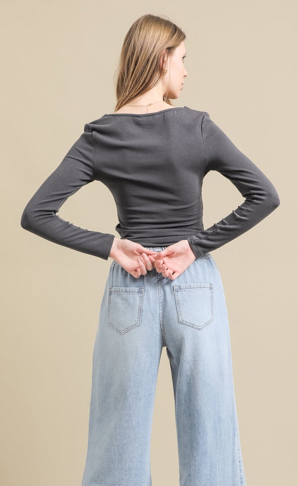 Soft Jersey Boat Neck Top Charcoal