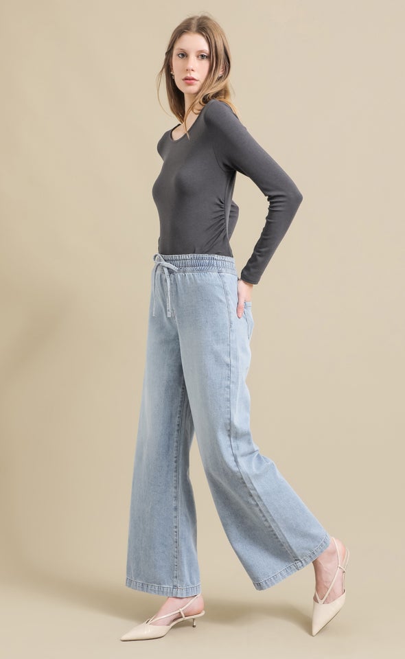 Soft Jersey Boat Neck Top Charcoal