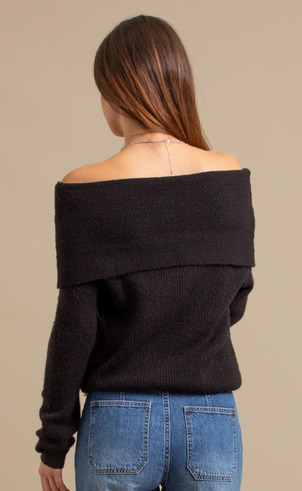 Soft Knit Bardot Sweater Black