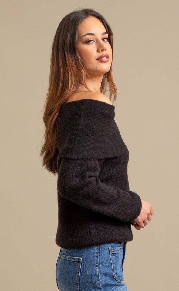 Soft Knit Bardot Sweater Black
