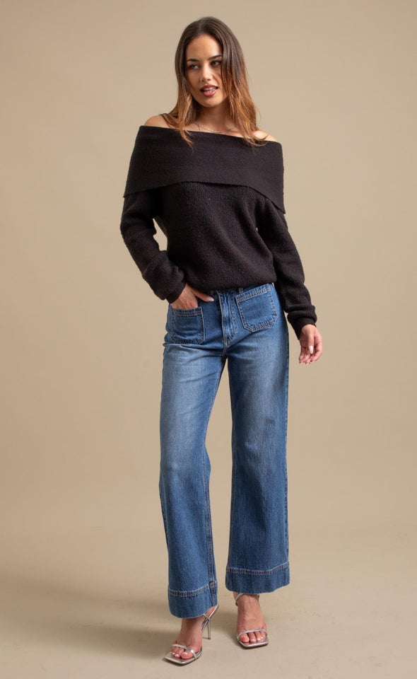 Soft Knit Bardot Sweater Black