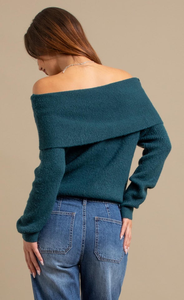 Soft Knit Bardot Sweater Emerald