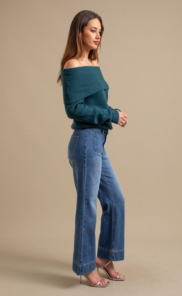 Soft Knit Bardot Sweater Emerald