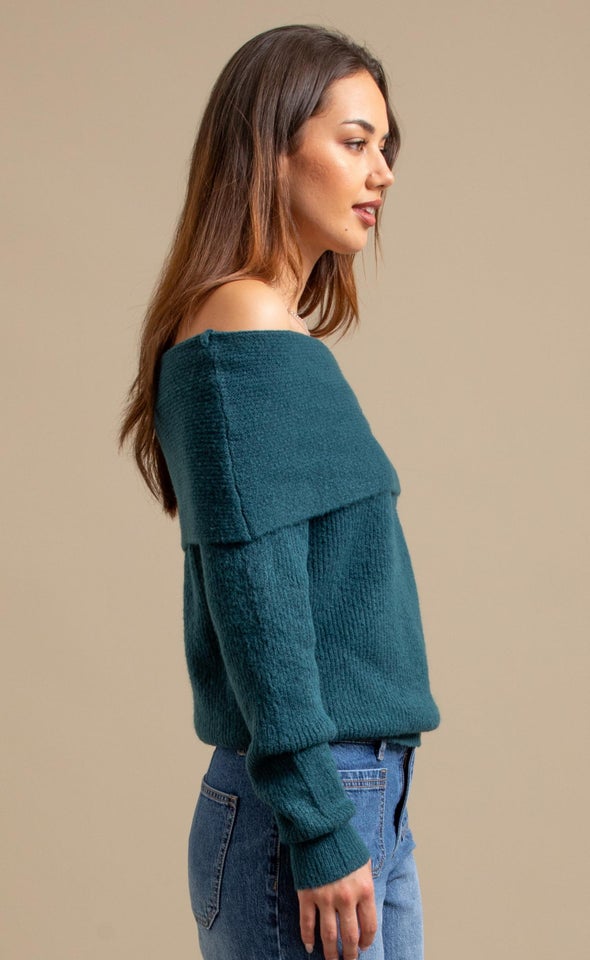 Soft Knit Bardot Sweater Emerald
