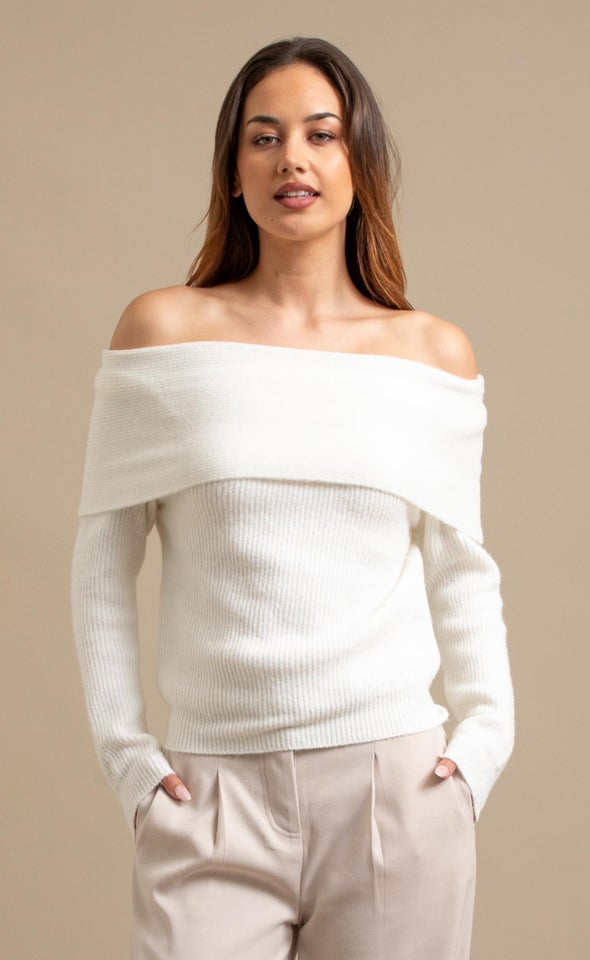 Soft Knit Bardot Sweater Winter White
