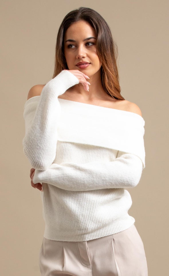 Soft Knit Bardot Sweater Winter White