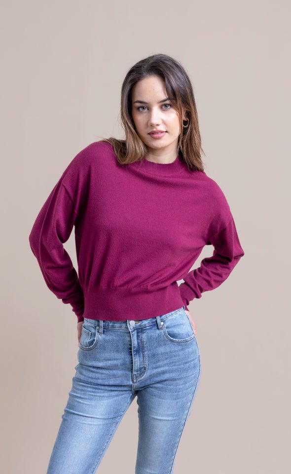 Soft Knit High Neck Sweater Grape