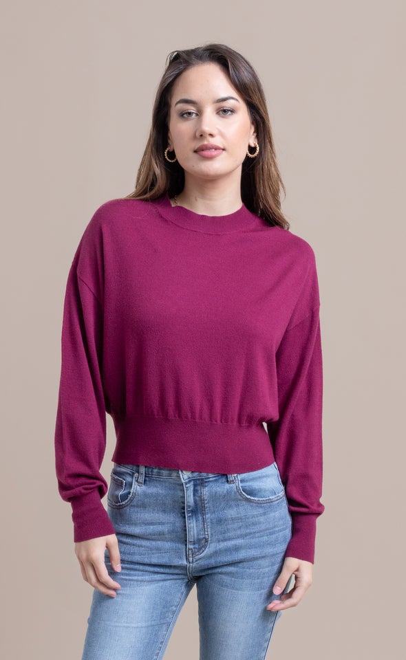 Soft Knit High Neck Sweater Grape