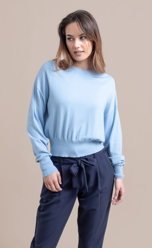 Soft Knit High Neck Sweater Light Blue
