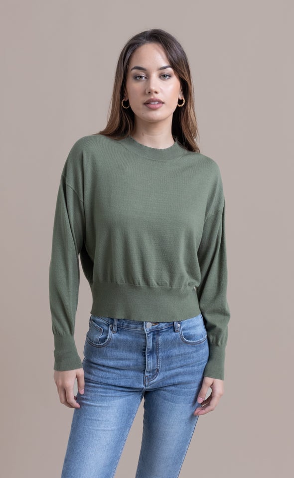 Soft Knit High Neck Sweater Olive