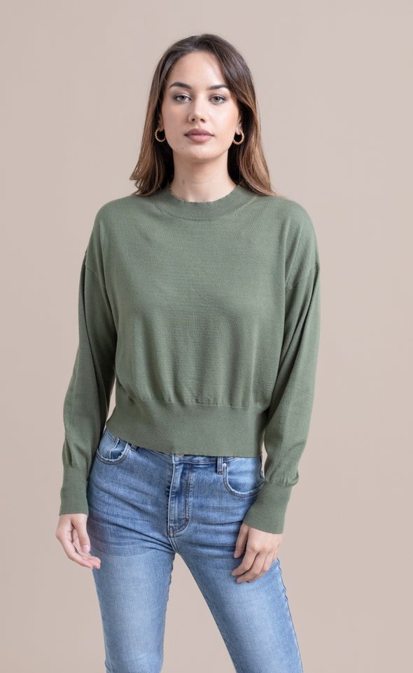 Soft Knit High Neck Sweater Olive