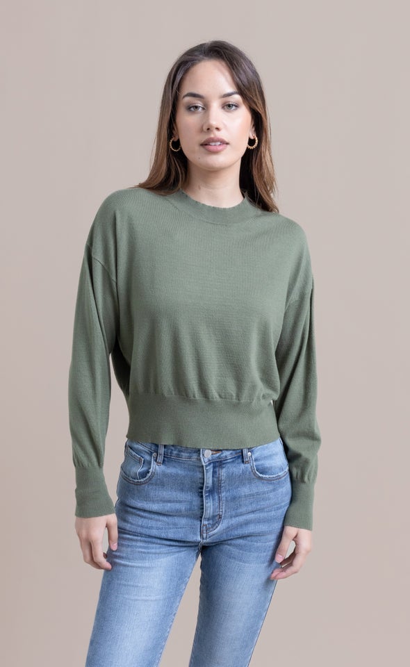 Soft Knit High Neck Sweater Olive