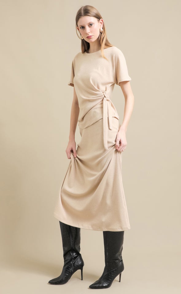 Soft Knit Midi Skirt Natural