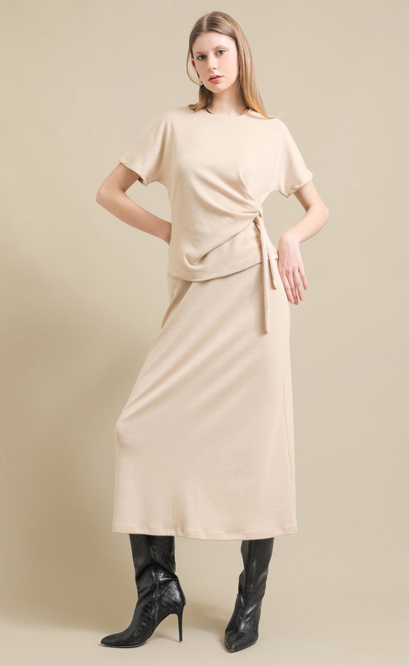 Soft Knit Midi Skirt Natural