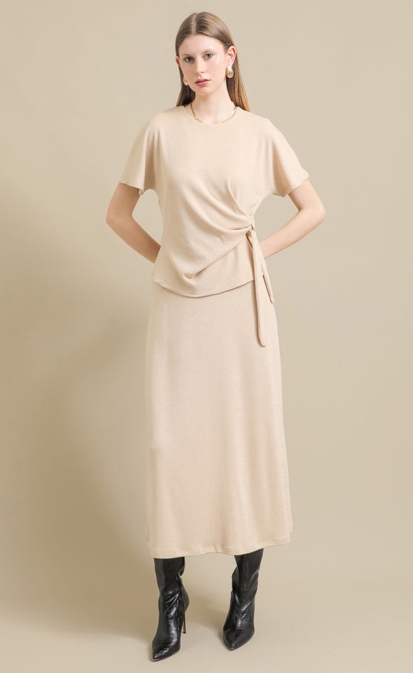 Soft Knit Midi Skirt Natural