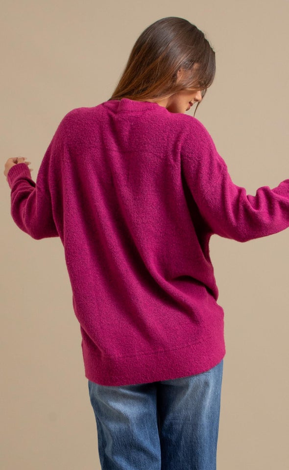 Soft Knit Round Neck Sweater Magenta