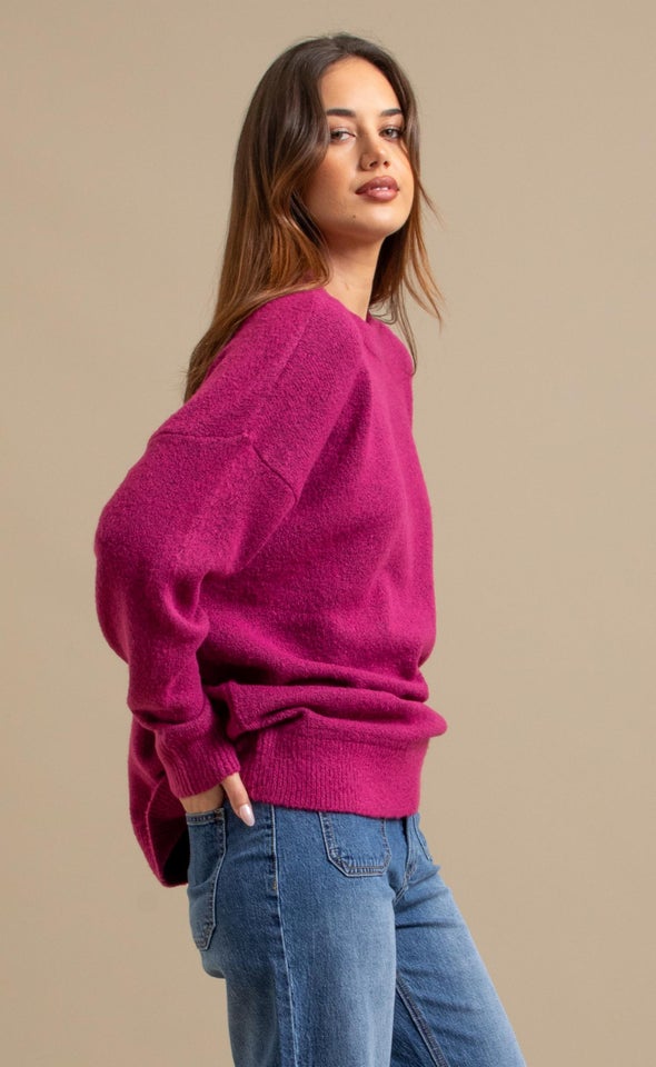 Soft Knit Round Neck Sweater Magenta